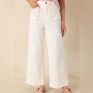 NWT Maeve 28 The Colette Scallop-Pocket Crop Wide-Leg White Pants
